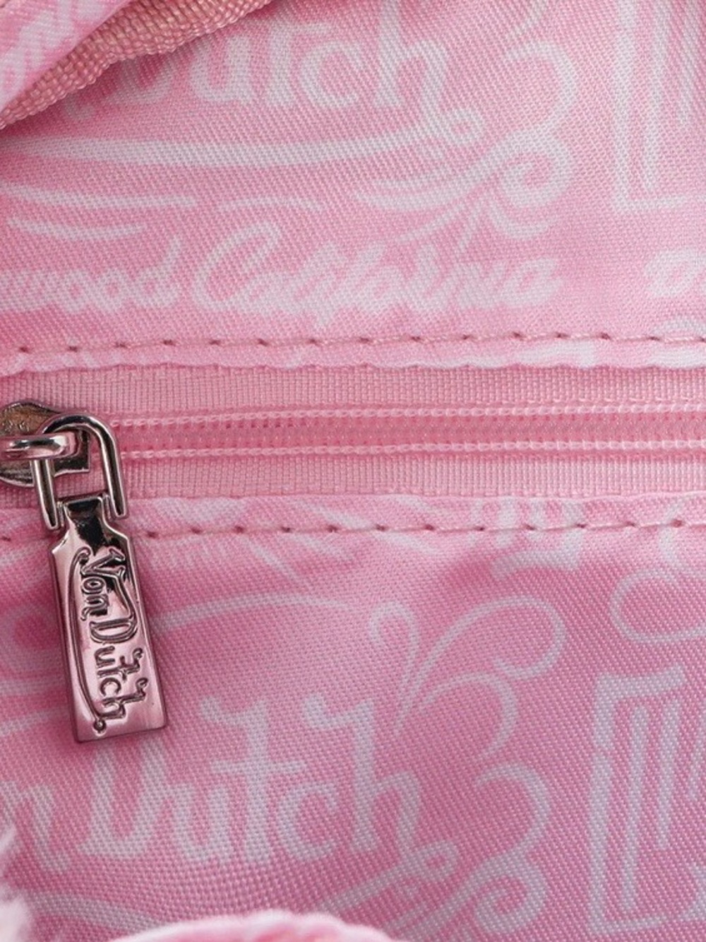 Von Dutch Furry Light Pink with Hot Pink Lettering Bowling Bag Purse - Picture 11 of 12